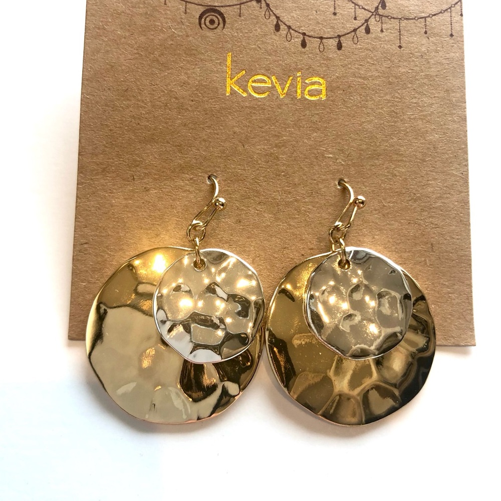 NWT Kevia Gold and Silver Tone Hammered Disk Dangle Earrings
